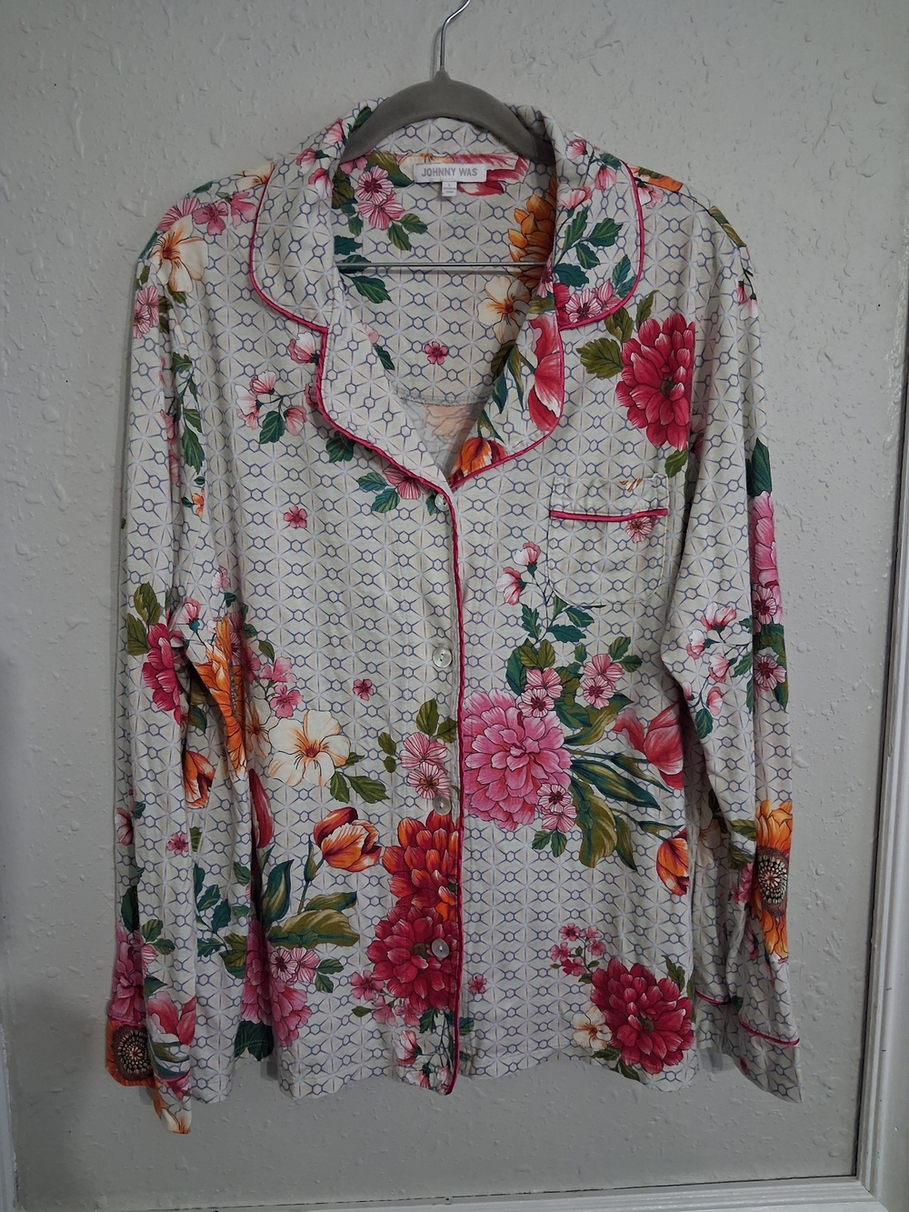 Johnny Was pj pajama top Pima cotton boho floral tropical abstract large